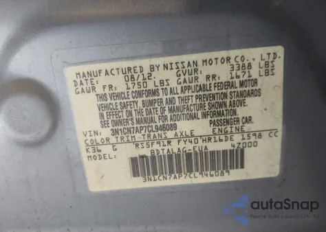 2012 Nissan Versa 1.6 S from USA, damaged, VIN 3N1CN7AP7CL946089